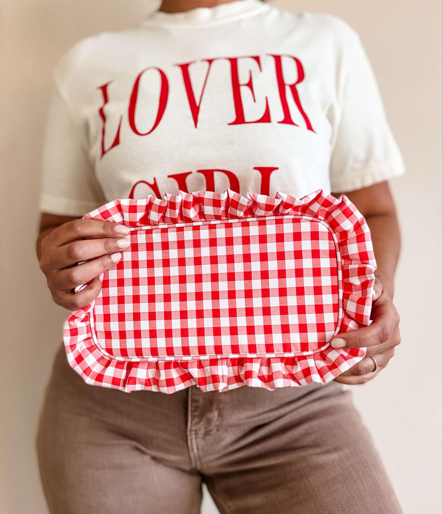 Red Gingham Frilly Makeup Bag
