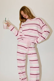 Pink & Cream Stripe Sweater & Pants Set