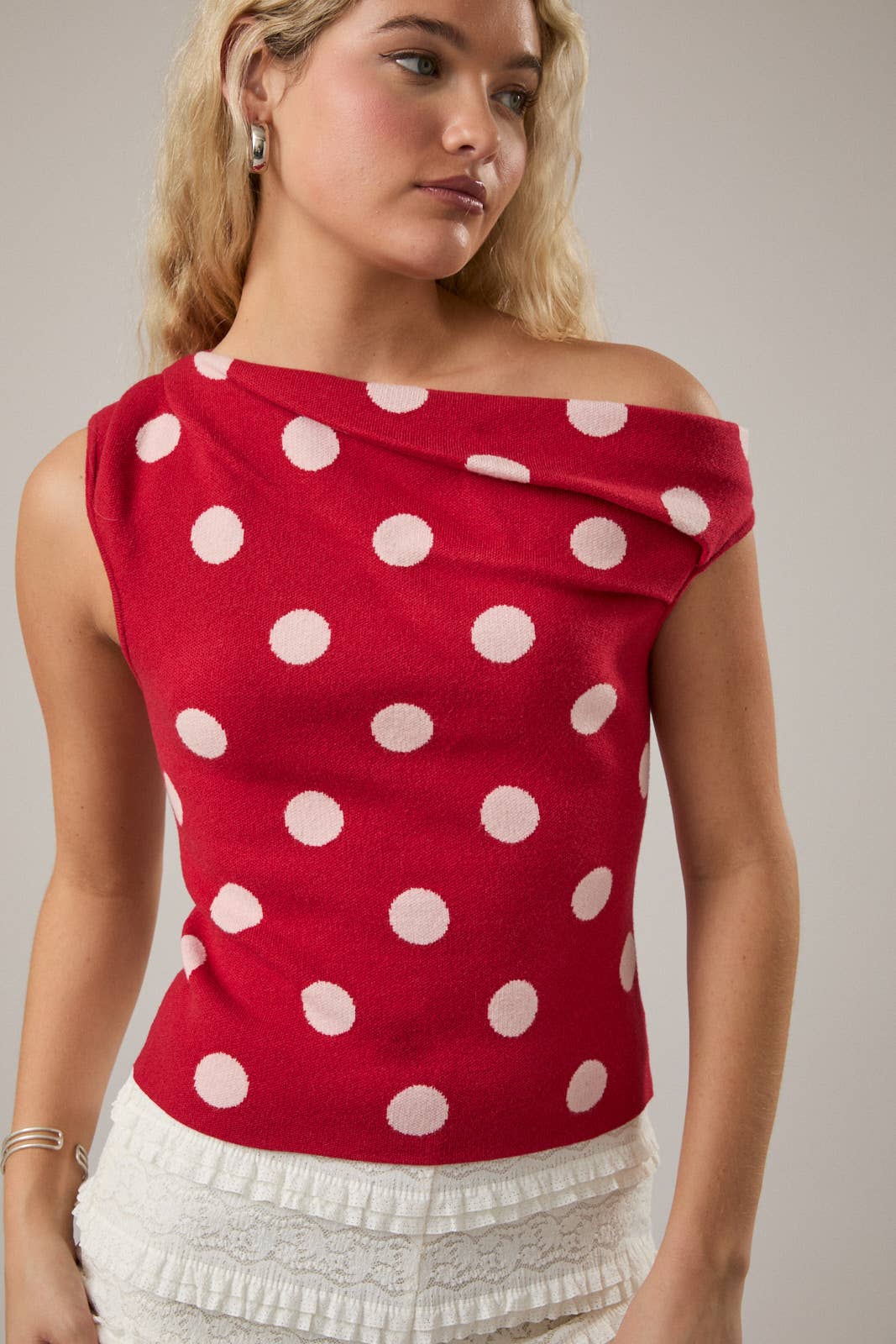 Red Polka Dot Asymmetrical Top