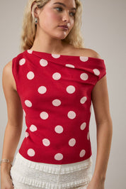Red Polka Dot Asymmetrical Top