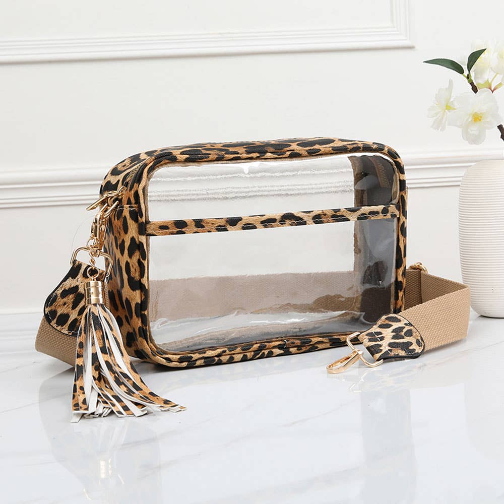 Faux Leather Transparent Rectangular Crossbody Bag: Clear,Silver