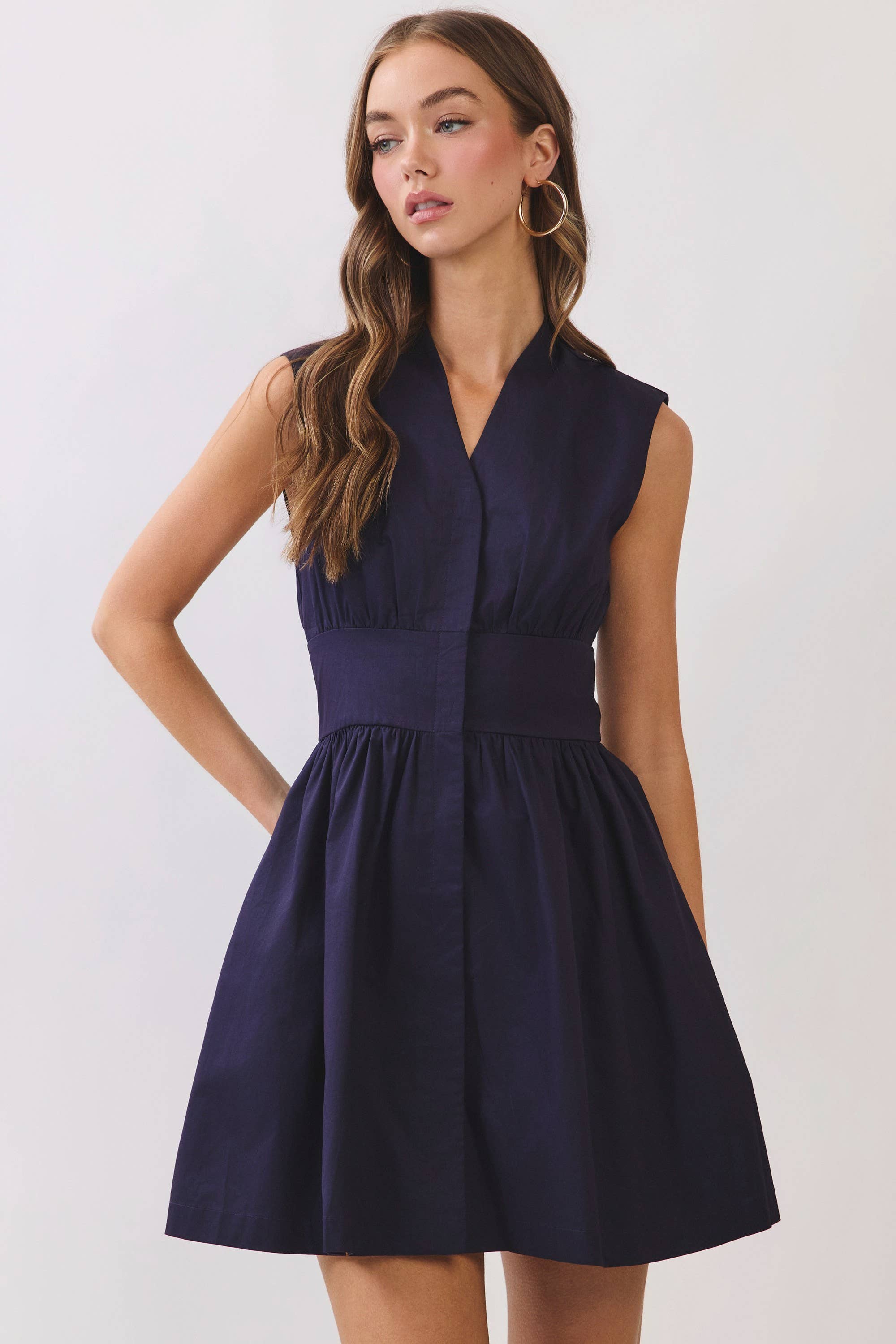 Navy Fit & Flare Belt Mini Dress