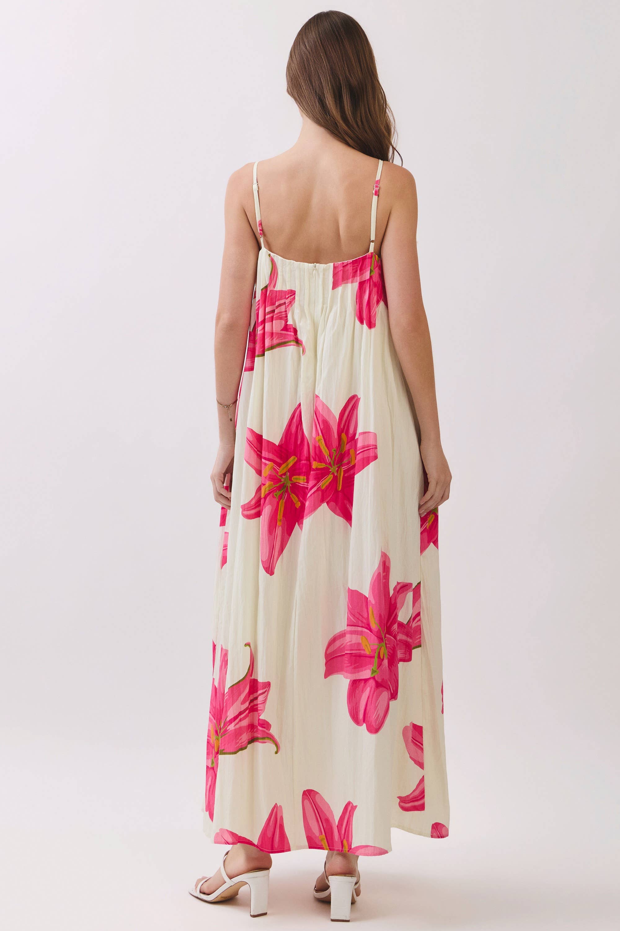 Cream & Pink Floral Maxi Dress