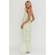 Green Halter Neck Ruffled Maxi Dress