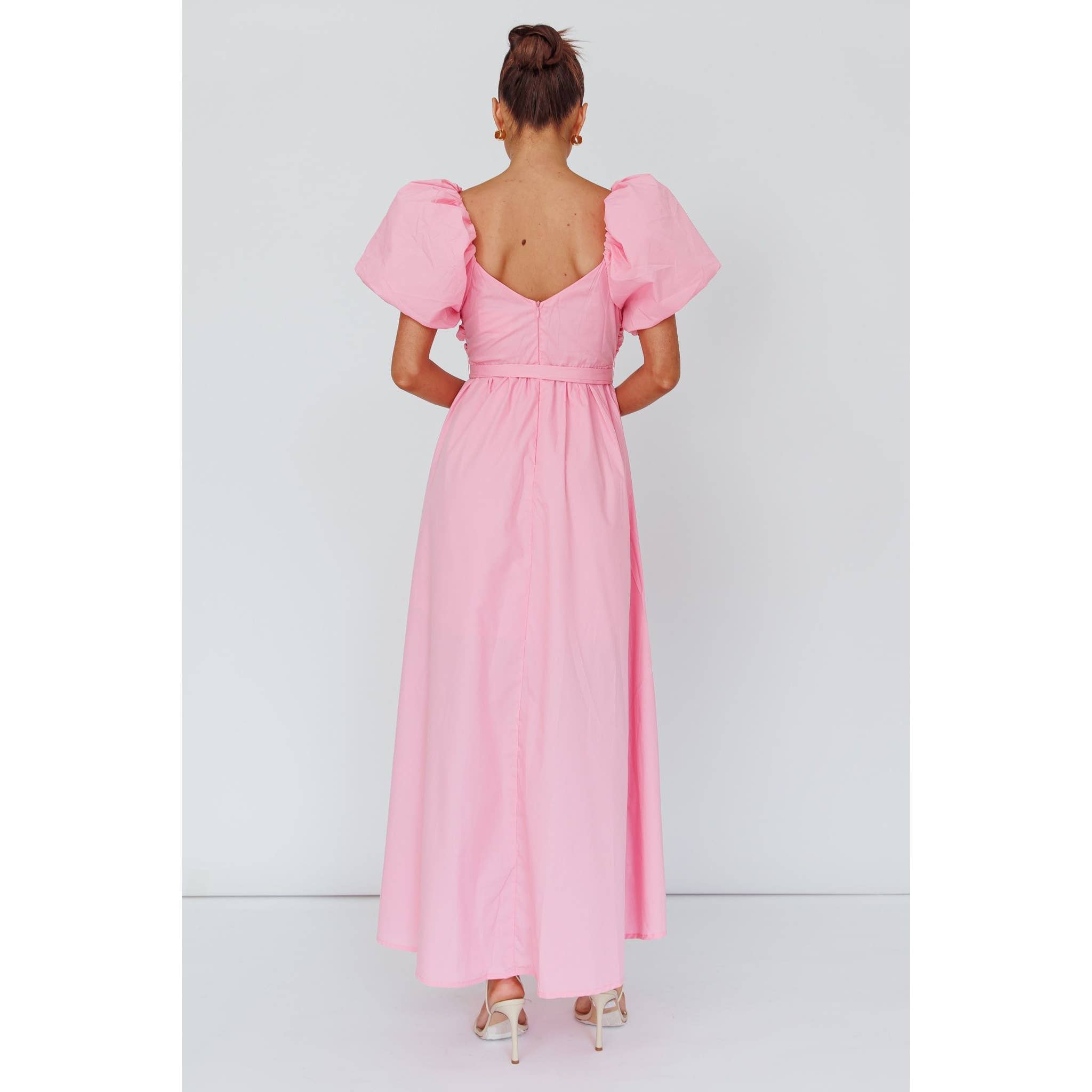 Pink Balloon Sleeve Maxi Dress