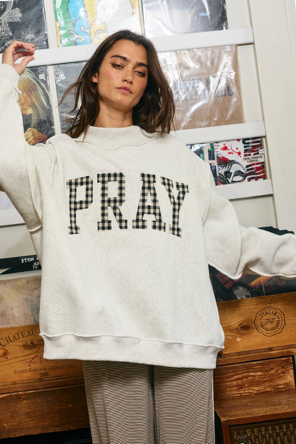 Pray Gingham Appliqué Mockneck