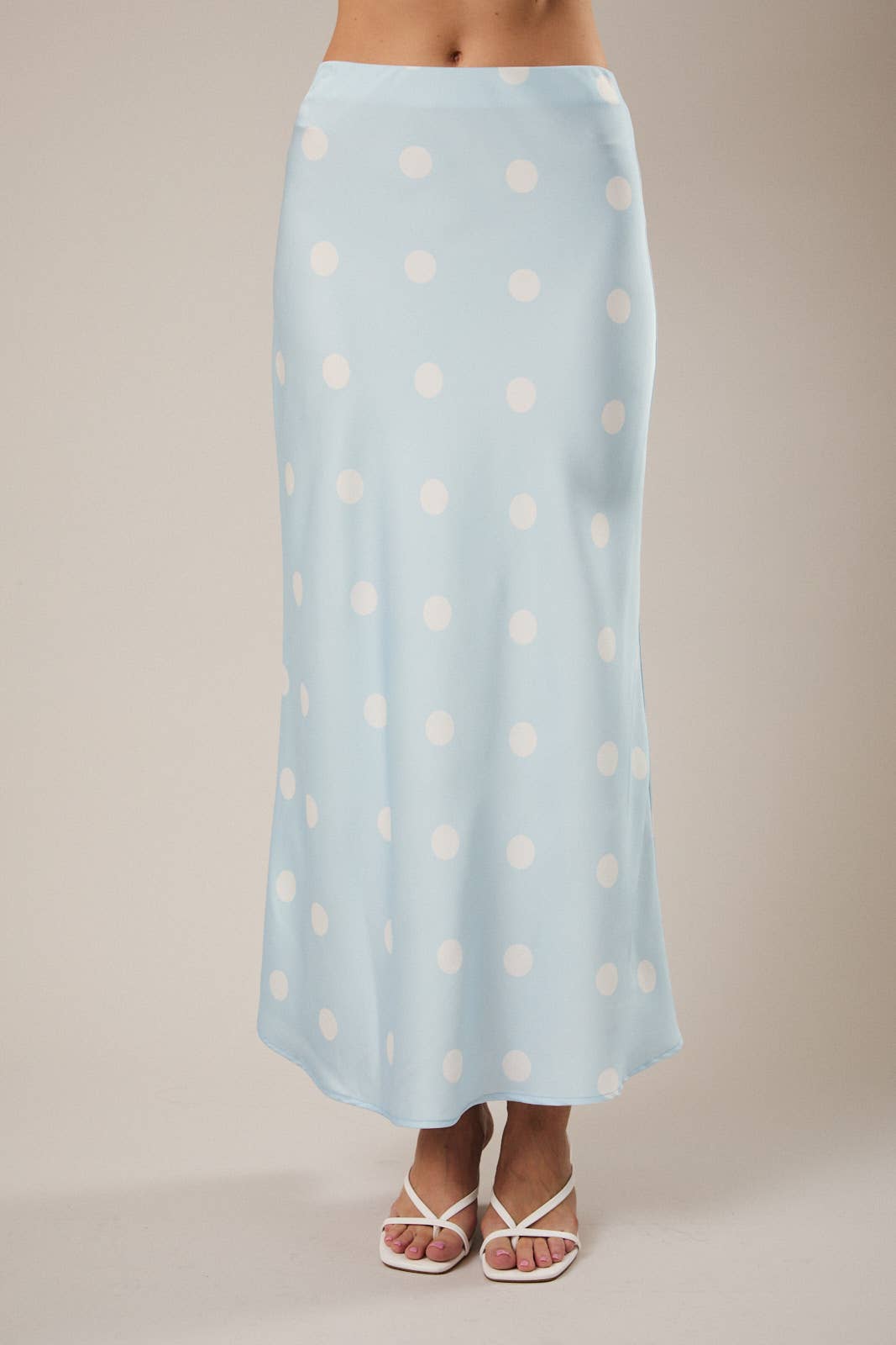 Light Blue Polka Dot Satin Midi Skirt