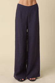 Navy Wide Leg Linen Pants