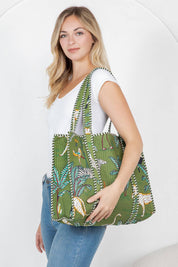 Green Jungle Safari Quilted Tote Bag