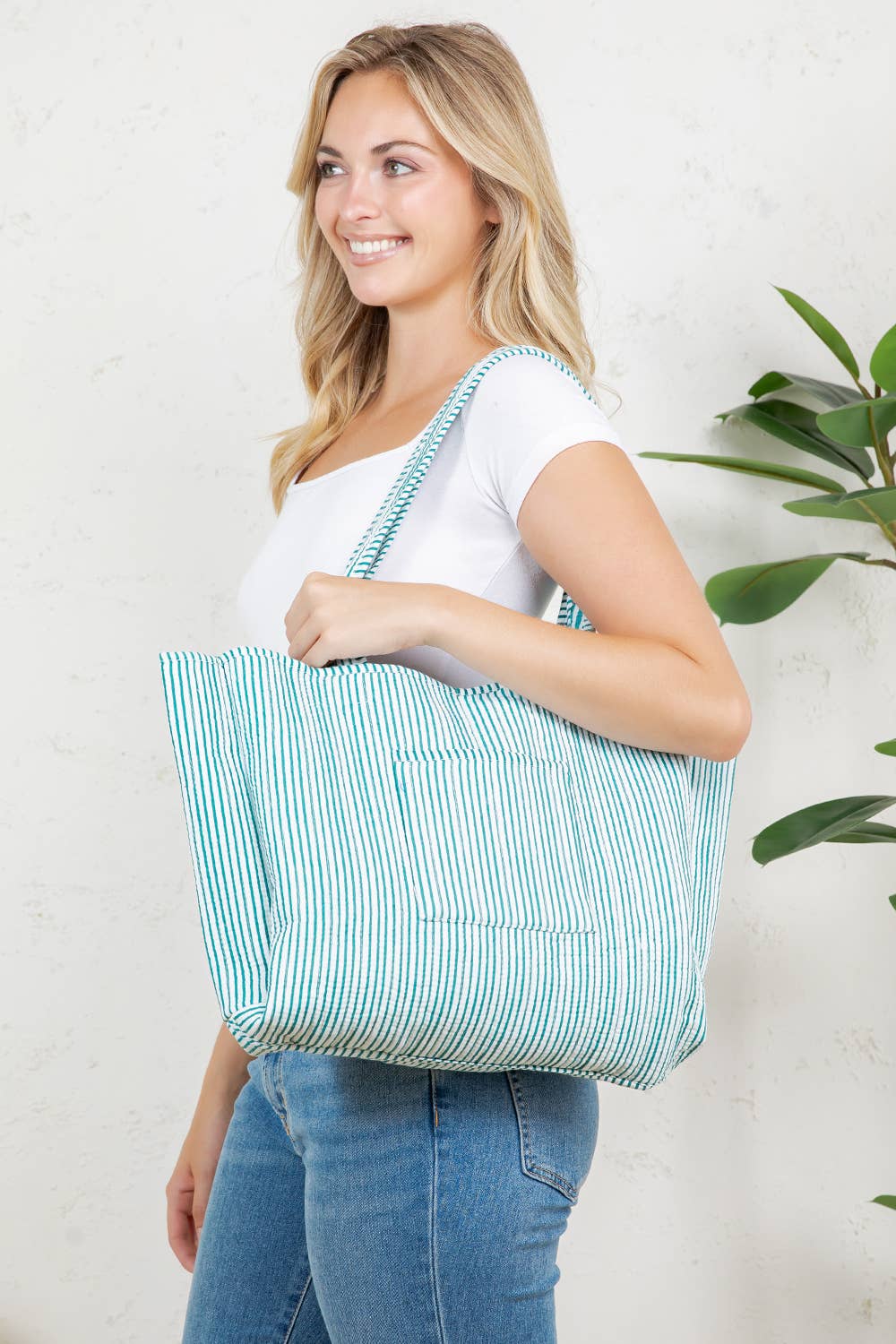 Teal Hibiscus Quilted Tote Bag