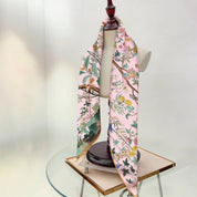 Pink Jungle Birds Twill Silk Sun Scarf — color: pink