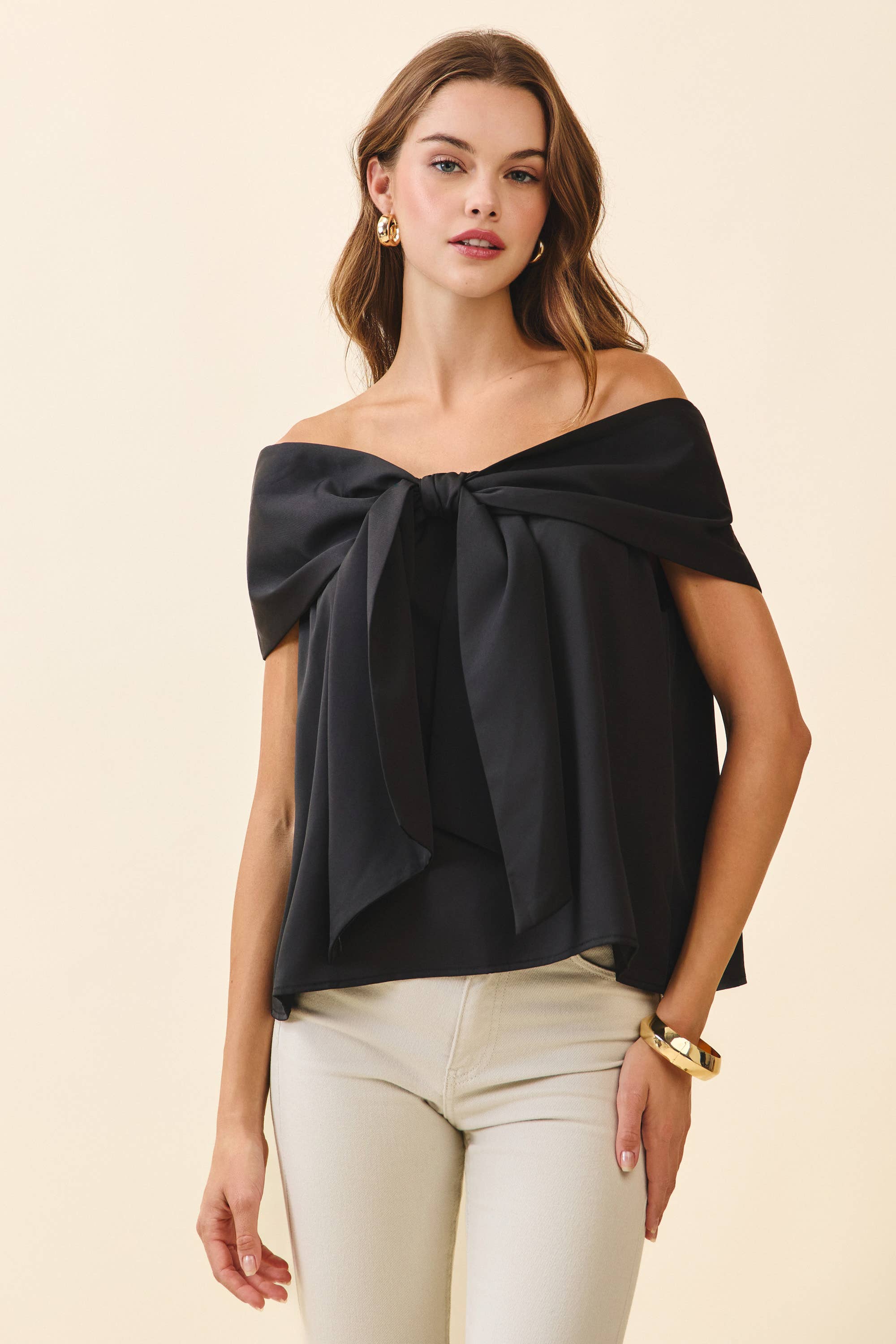 Black Bow Off The Shoulder Top