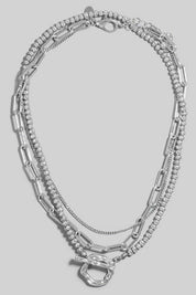 Warped Hoop Pendant Beaded And Chain Layered Necklace
