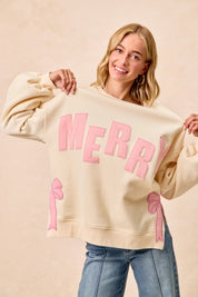 Cream/Pink Merry Christmas Sweatshirt