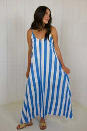 Blue Stripe Open Back Maxi Dress