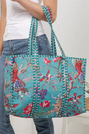 Blue Birds Quilted Cotton Tote Bag