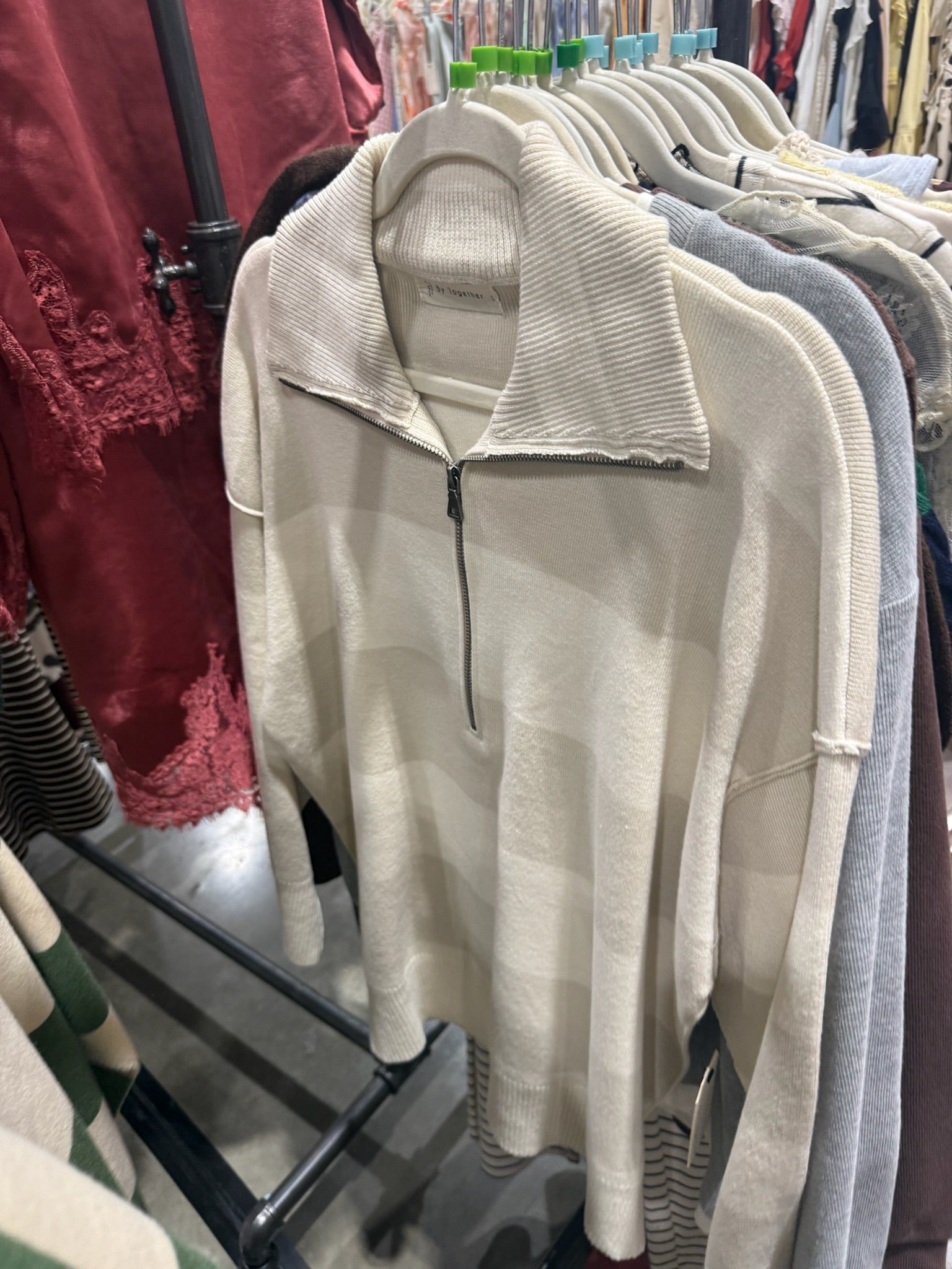 Cream Striped Half Zip