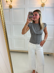 Navy Plaid Cinched Top