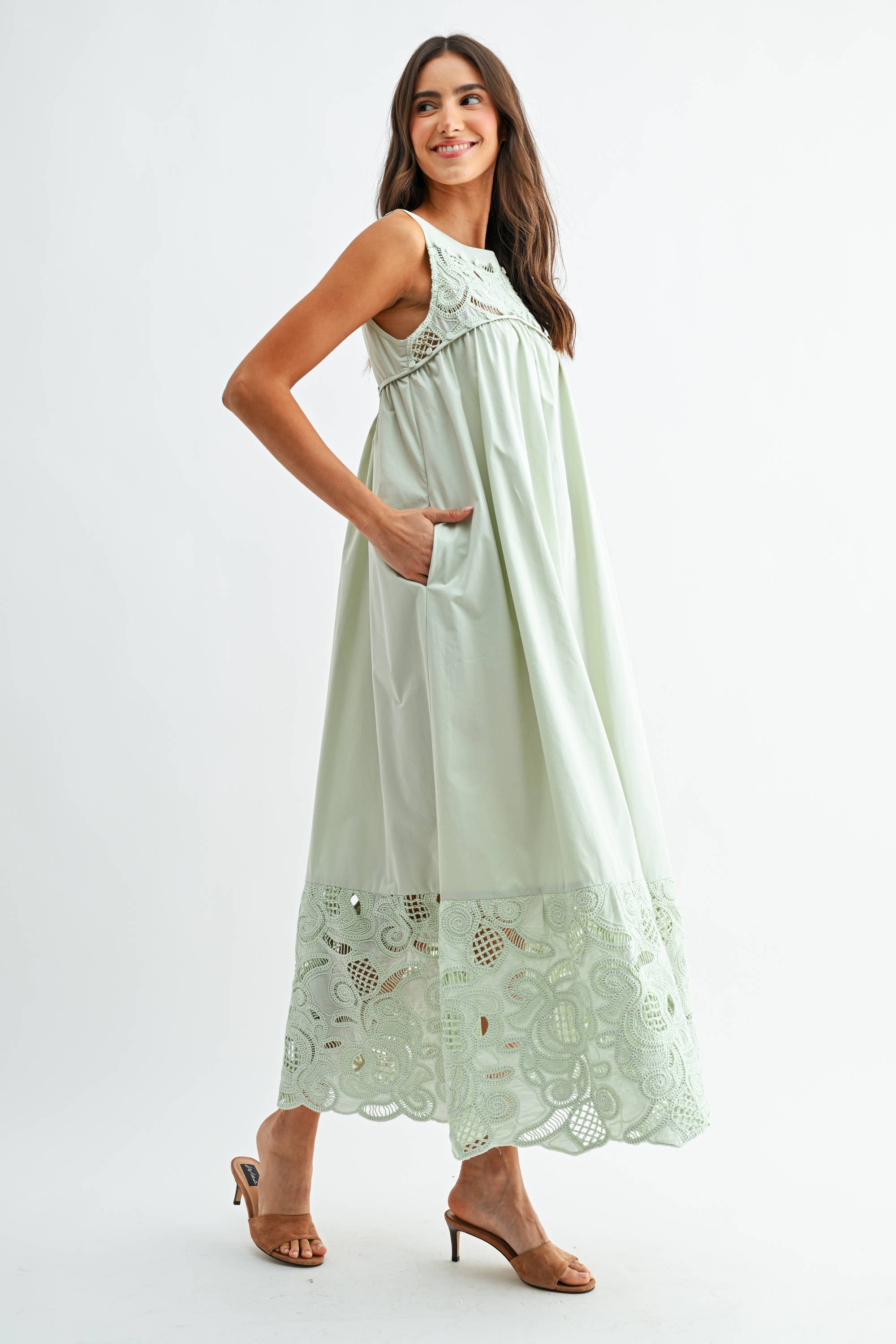 Green Boho Lace Maxi Dress