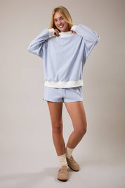 Light Blue Striped Mock Neck