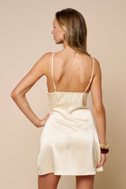 Yellow Satin Slip Mini Dress in a relaxed/loose fit