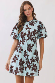 Blue & Brown Floral Mini Dress