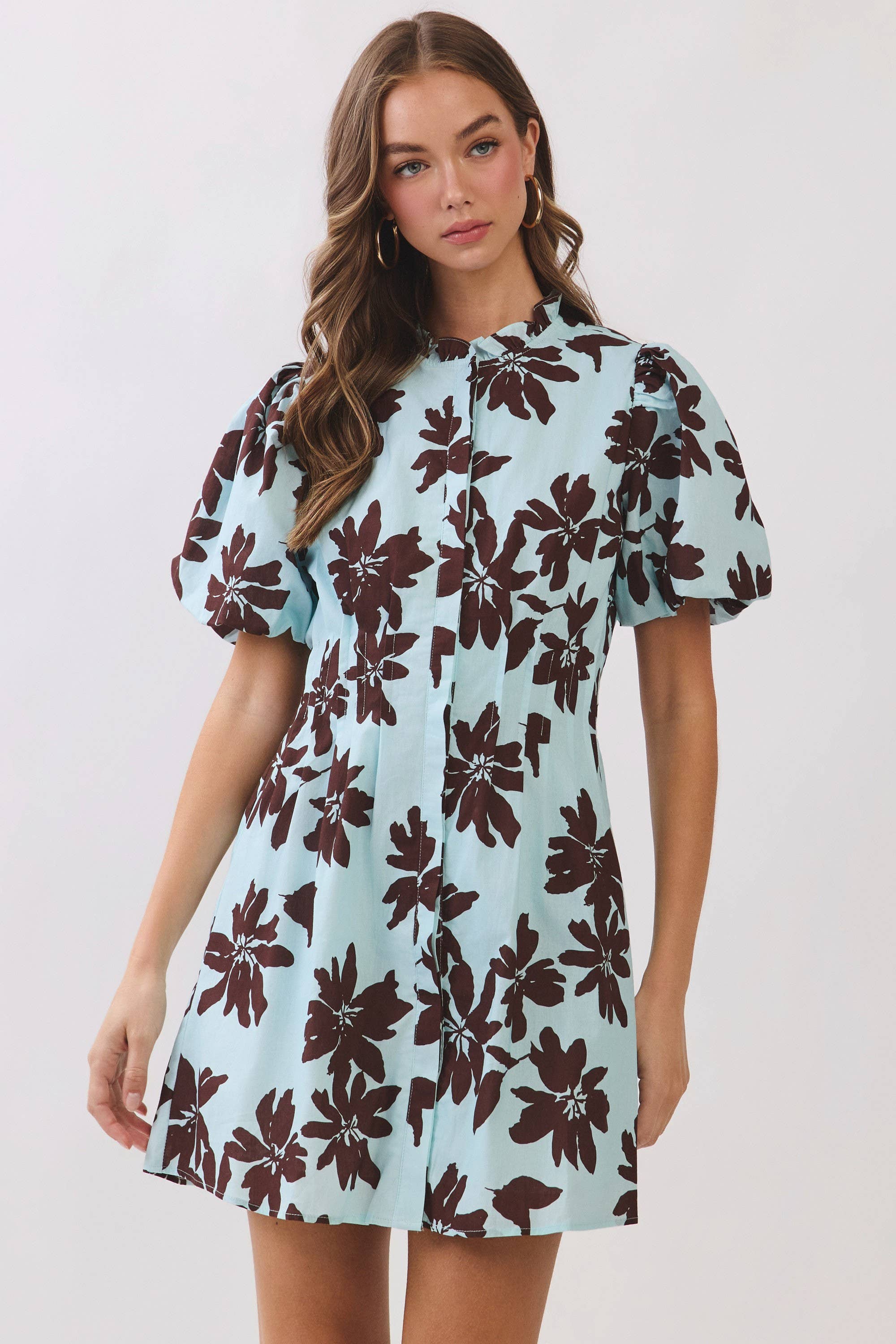 Blue & Brown Floral Mini Dress