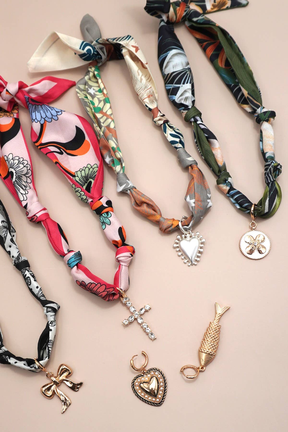 Bow Handcrafted Scarf Interchangeable Charm Necklace