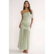Green Asymmetrical Off Shoulder Dress