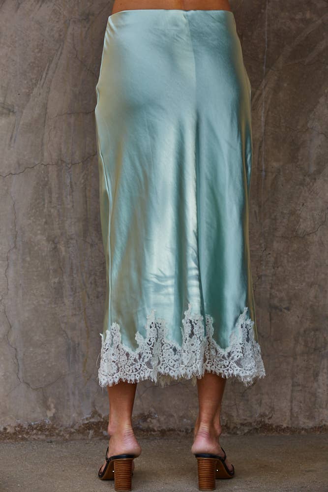 Mint Satin Mid Skirt