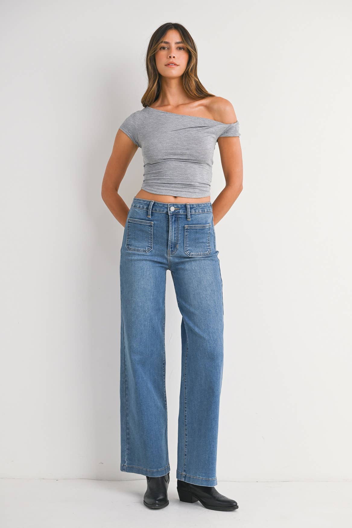 Medium Denim Wide Leg Jean
