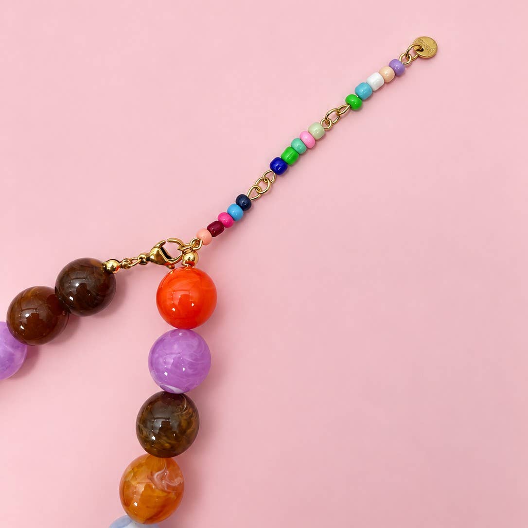 Multicolor Marbled Bead Necklace