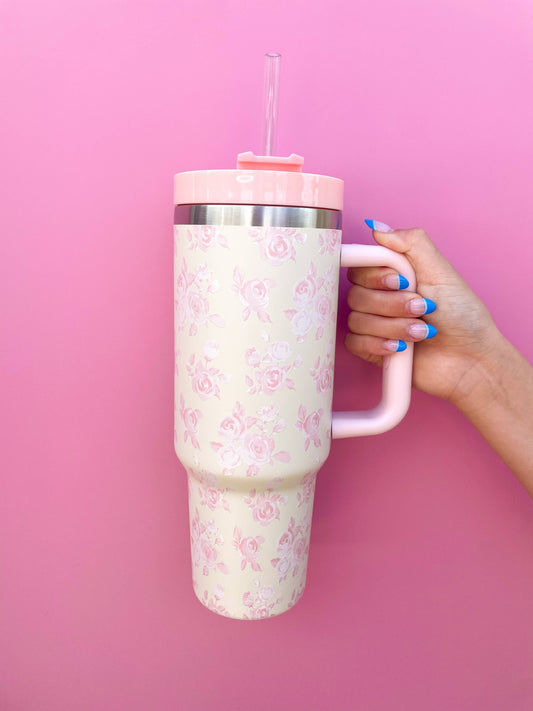 Cream & Pink Floral 40oz Tumbler