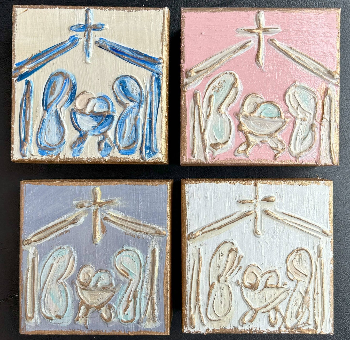 Mini Christmas Nativity | handmade painted textured block