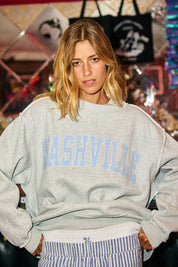 Nashville Gray & Blue Stripe Mockneck