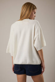 White Short Sleeve Sweater Cardigan