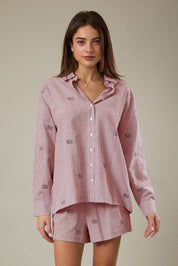 Red & White Stripe Flag Button Down Top