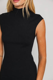 Black Mock Neck Sleeveless Sweater Dress