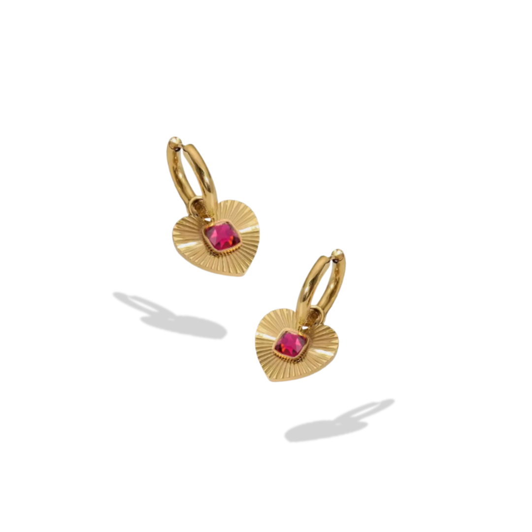 18k Gold Radiant Heart Pendant Statement Hoops