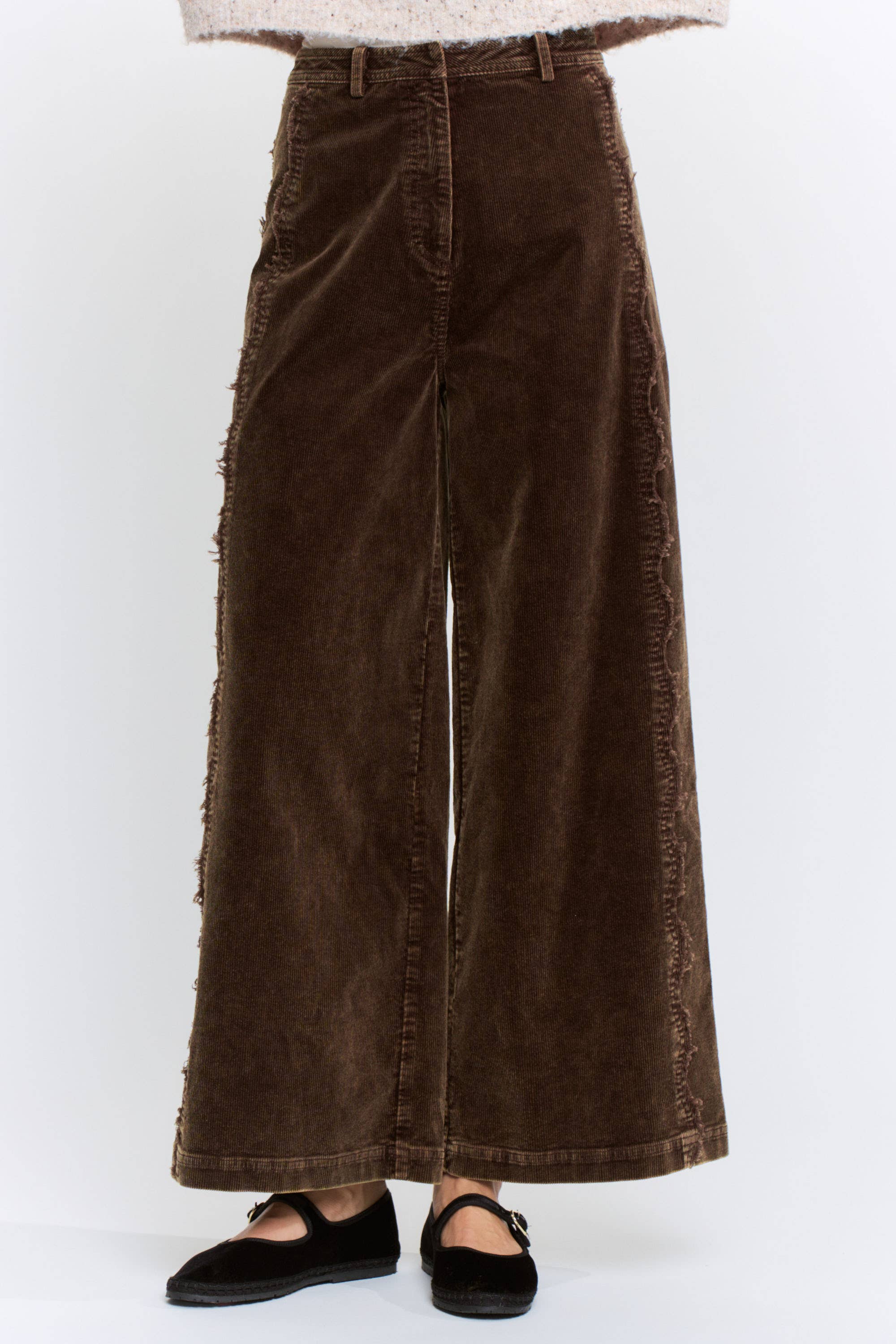 Dark Brown High Rise Scalloped Trousers