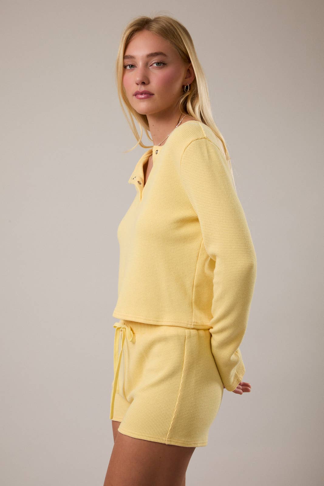 Yellow Waffle Knit & Micro Short Set