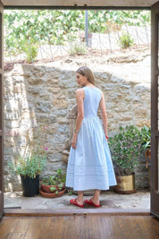 Blue Lace Contrast Midi Dress
