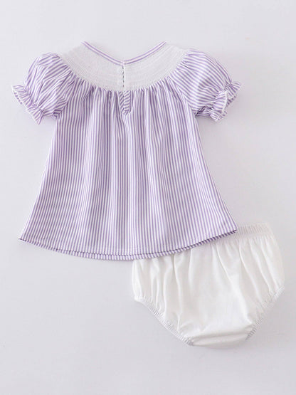 Stripe Flowers Smocked Baby Set