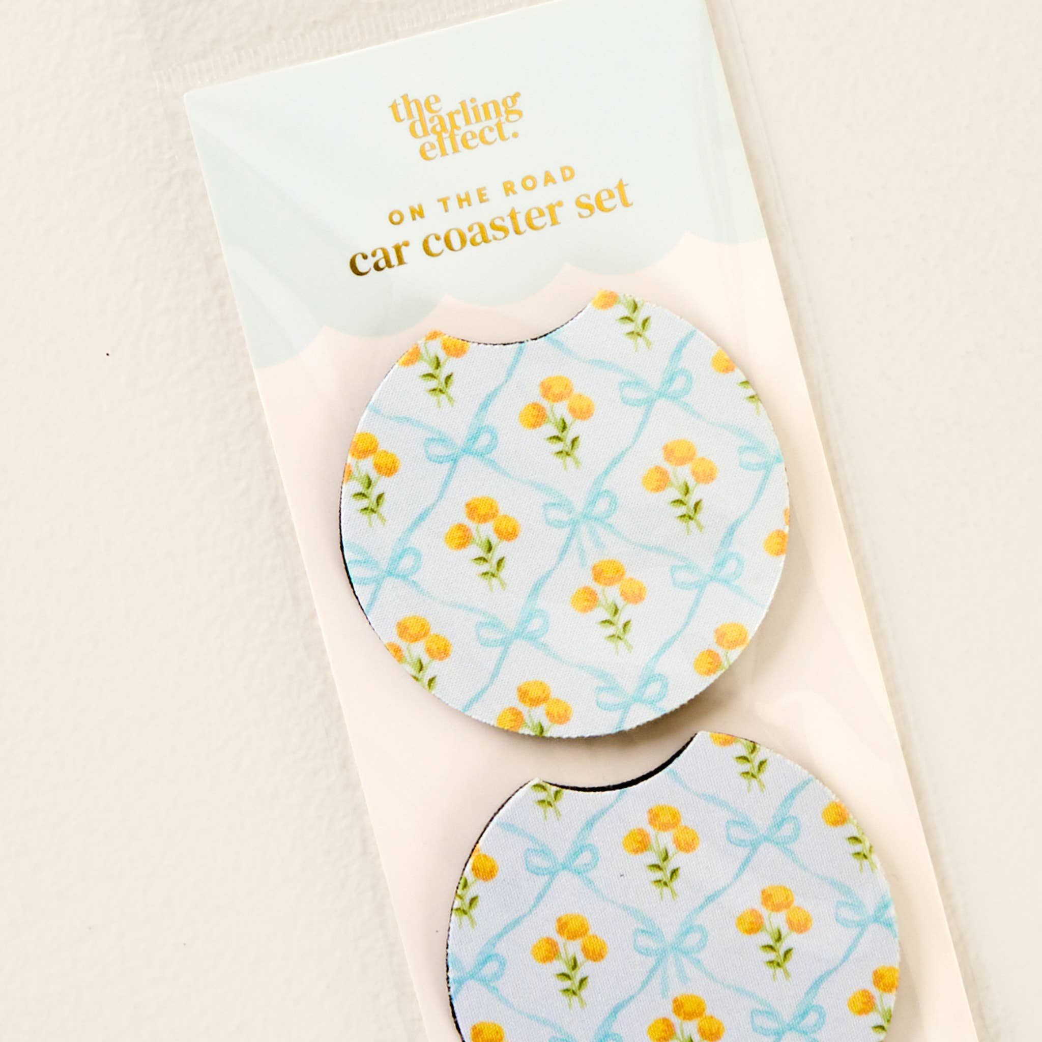 Blue & Yellow Floral Car Coasters