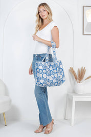 Blue Floral Quilted Tote Bag