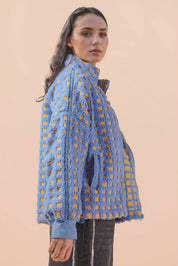 Blue/Orange Oversized Checker Fleece Jacket