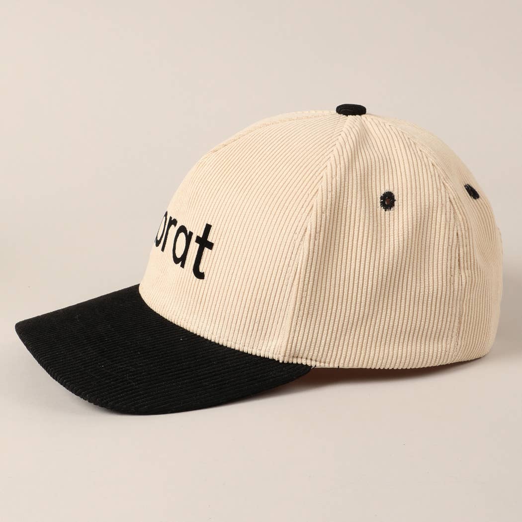 Brat Typographic Two-Tone 5 Panel Corduroy Baseball Cap