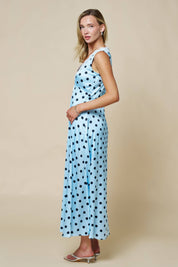 Light Blue Satin Polka Dot Maxi Dress