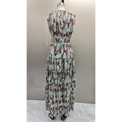 Brown Floral Plunging Ruffled Maxi Dress
