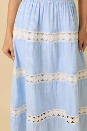 Blue Midi Tube Dress With Lace